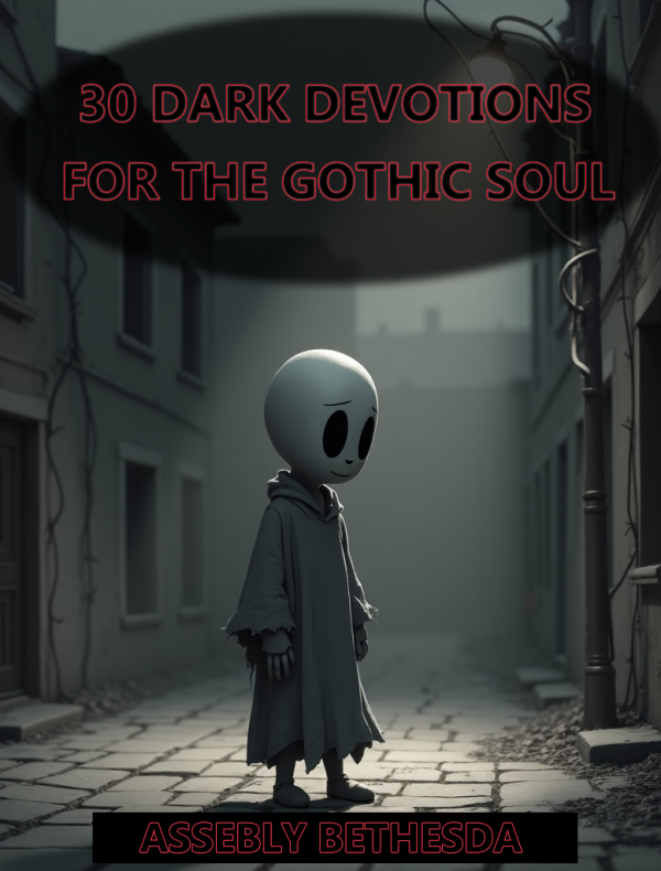 Goth devotion cover Claymation style person on a dark street.