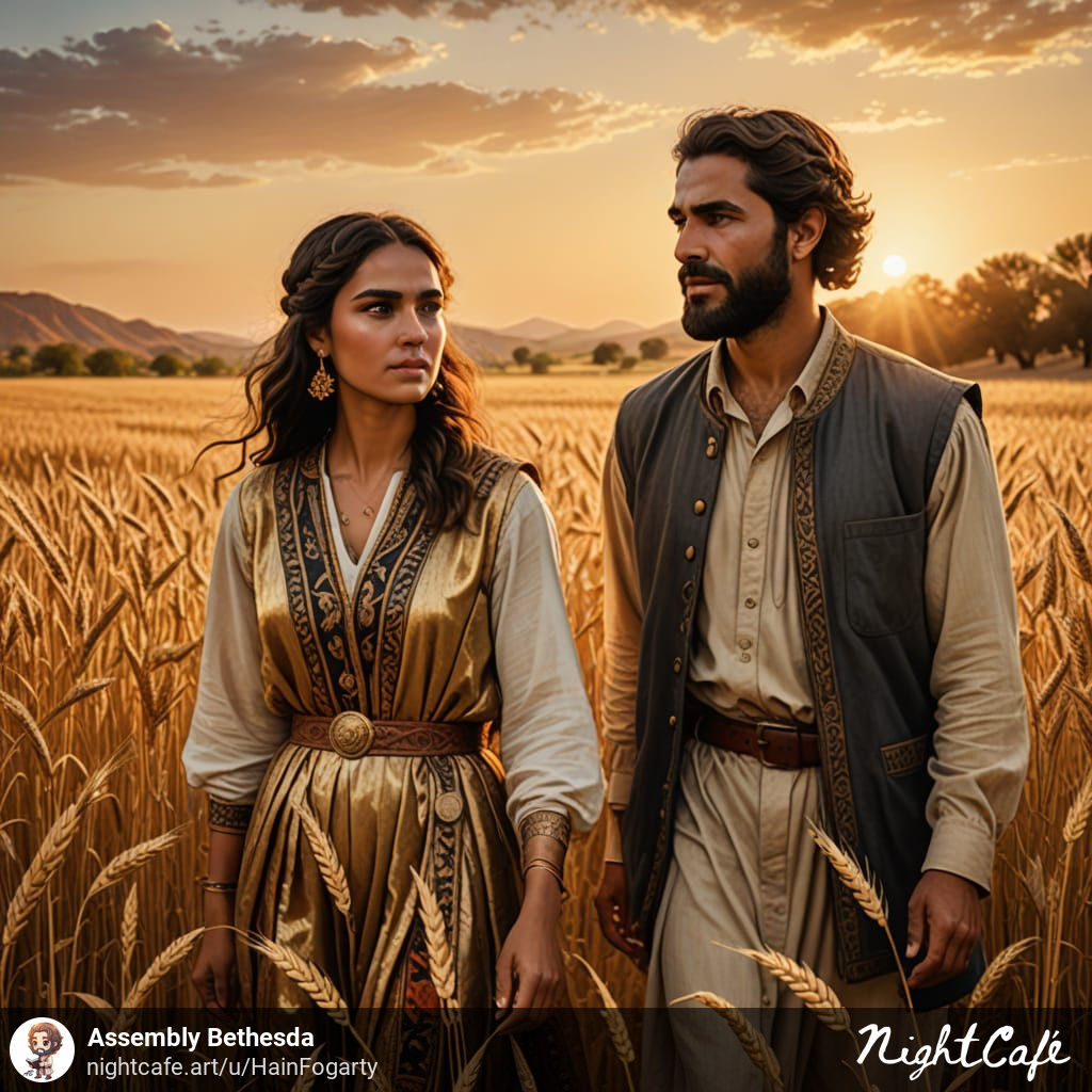 Ruth and Boaz in a wheat field
