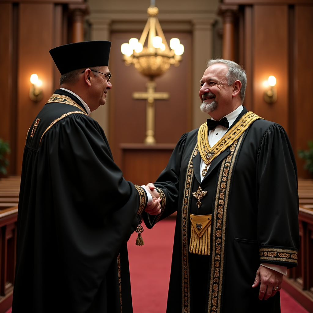 Pastor and Freemason shaking hands