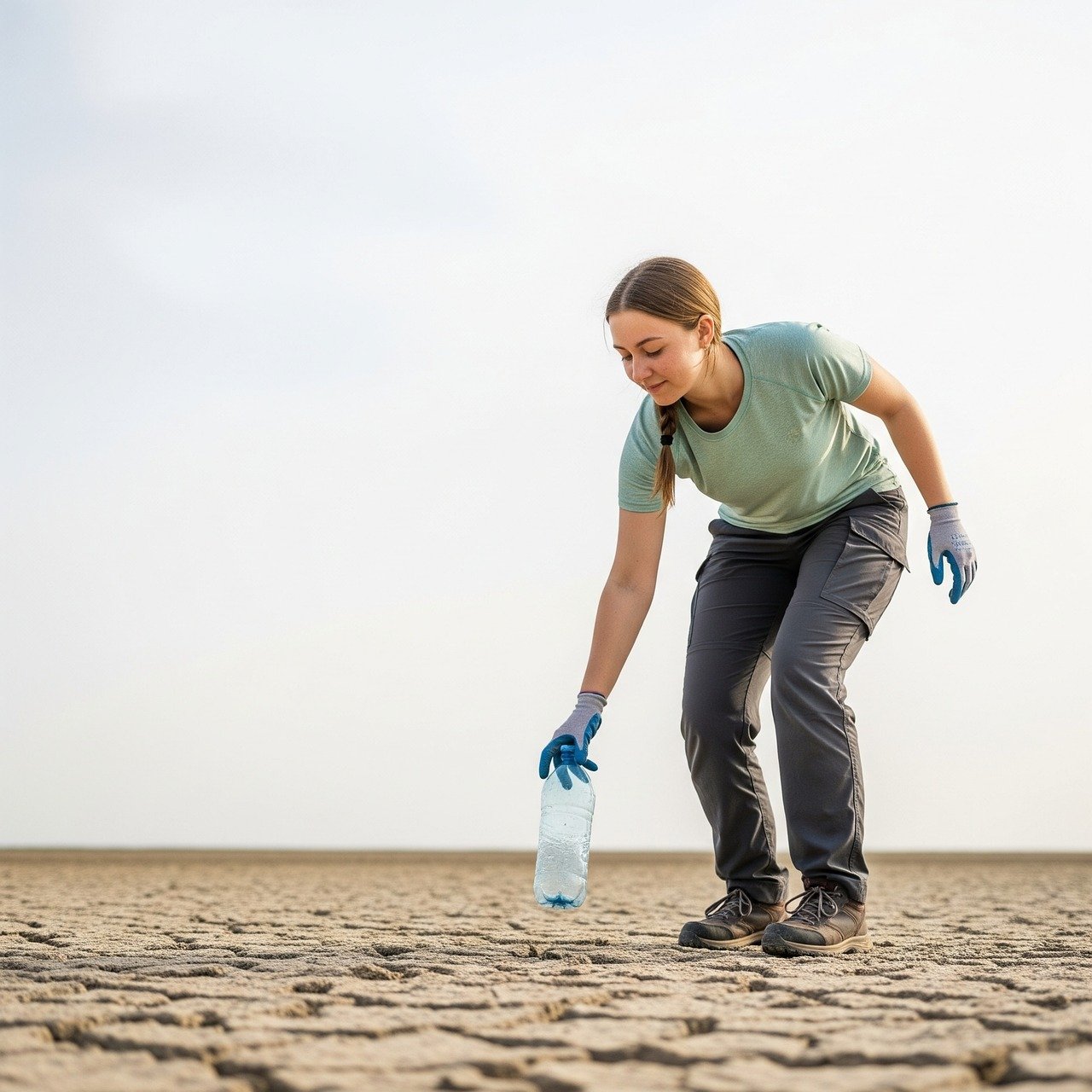 woman pickup up plastic on the beach