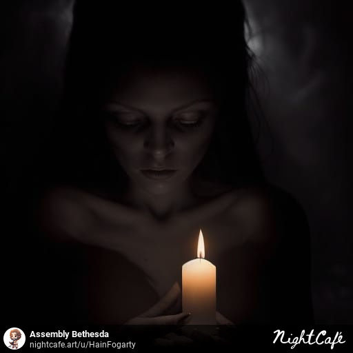 dark room woman holding candle only illuminating her face