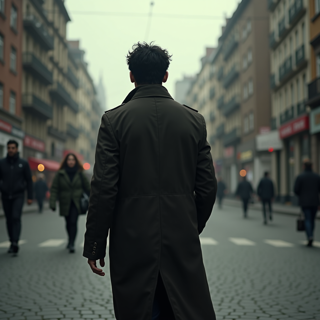 man walking alone down a street