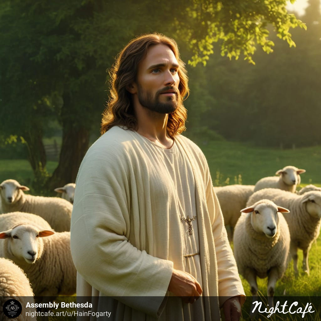 jesus with a flock of sheep