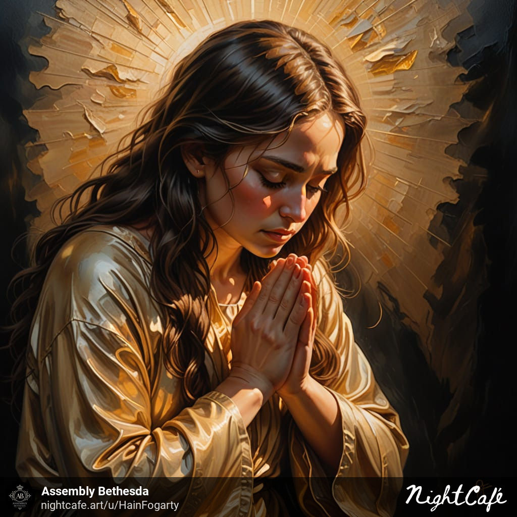 woman in prayer as world falls behind her