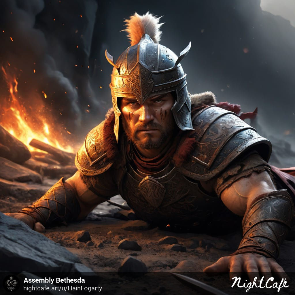 Fallen but not beaten soldier