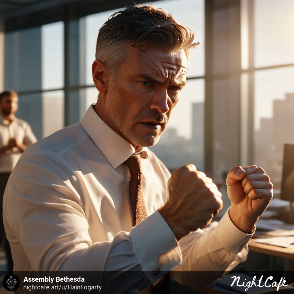 Man in suit trying to hold back the anger