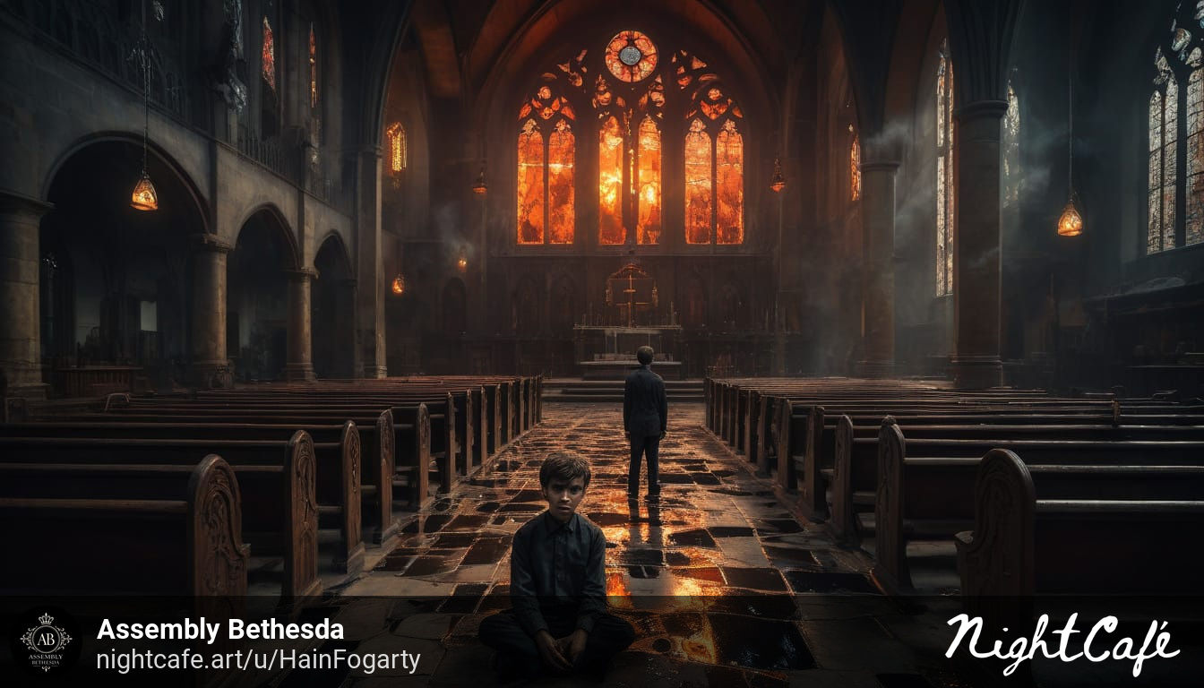 crumbling church in hell