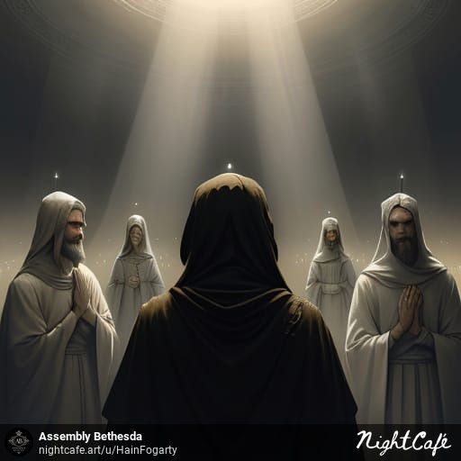 one man facing 5 others in a semi circle