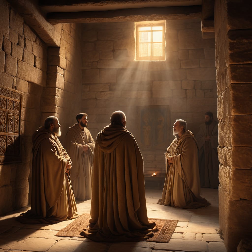 4 men in a brick room sitting