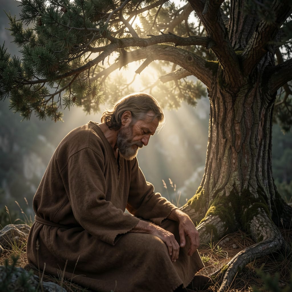 man sitting under a tree looking depressed